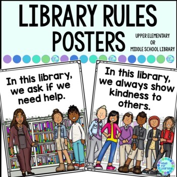 Preview of Library Rules Posters - Expectations Signs for Upper Elementary - Middle School