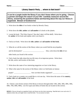 Library Search Party - Library Scavenger Hunt - Information Literacy by