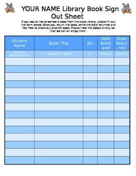 Preview of Library Sign Out Sheet