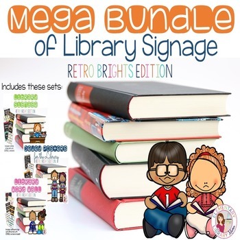 Preview of Library Signage MEGA BUNDLE - Retro Brights (Editable Versions Included)