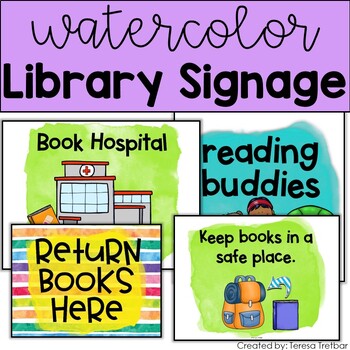 Preview of Library Signage - Watercolor theme