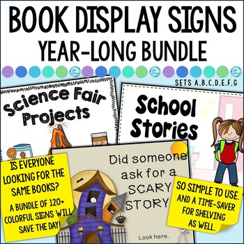 Preview of Library Signs for Book Displays Year Long - Back to School, Seasonal and More