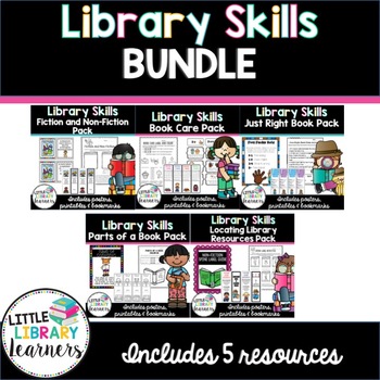 Preview of Library Skills BUNDLE- Worksheets, Printables and Posters