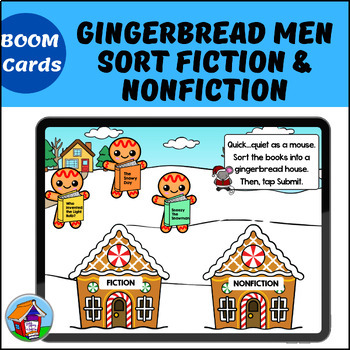 Preview of Library Skills -- Gingerbread Men Sort Fiction and Nonfiction BOOM™ Cards