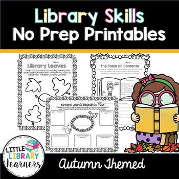 Preview of Library Skills No Prep Printables- Autumn Fall Themed