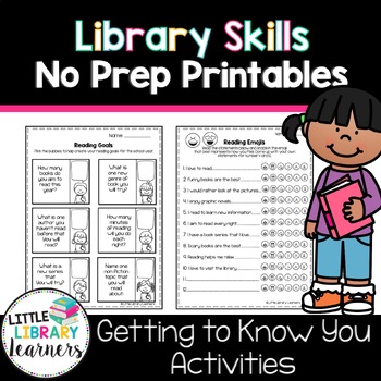 Preview of Library Skills No Prep Printables- Getting to Know You Activities Back to School