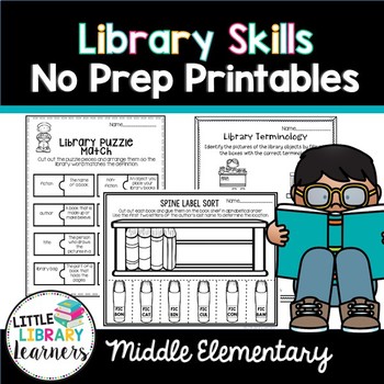 Preview of Library Skills No Prep Printables Middle Elementary