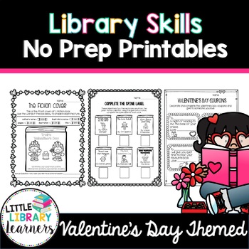 Preview of Library Skills No Prep Printables- Valentine's Day Themed