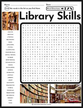 Preview of Library Skills Word Search Puzzle - Vocabulary Worksheet