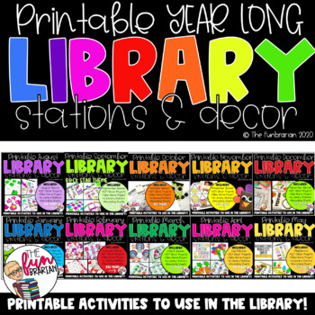 Preview of Library Stations & Decor | Year Long | Printable