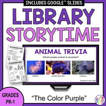 Preview of Library Storytime - The Color Purple - Preschool Kindergarten Library Lesson