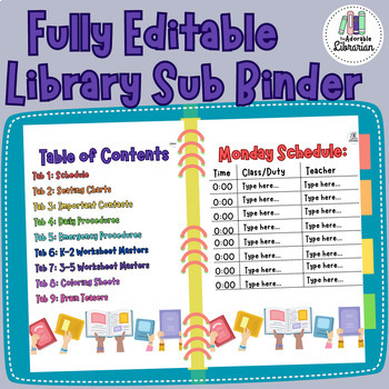 Preview of Library Sub Binder - Editable in Canva - Substitute Directions - Emergency Plans