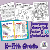 Library Sub Binder WITH Worksheets for Kindergarten - 5th Grade!