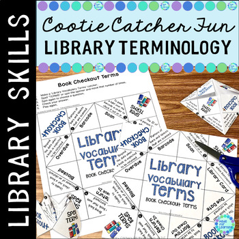 Preview of Library Vocabulary Terms Cootie Catcher Word Center Activity Lessons