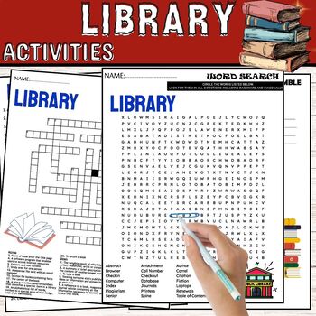 Preview of Library,Vocabulary,Wordsearch & Crosswords