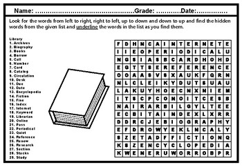 library word search puzzle worksheet no prep sub plan by nitin sharma