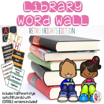 Preview of Library Word Wall - Retro Brights (Editable Versions Included)