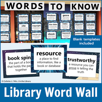 Preview of Library Word Wall & Vocabulary Cards {Outer Space Theme}