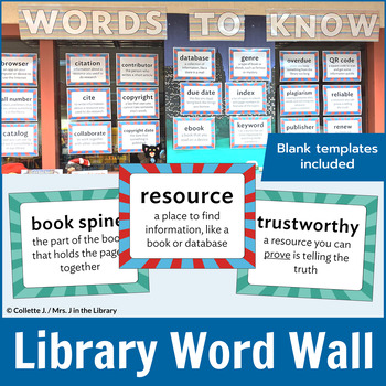 Preview of Library Word Wall & Vocabulary Cards [Superhero Theme]