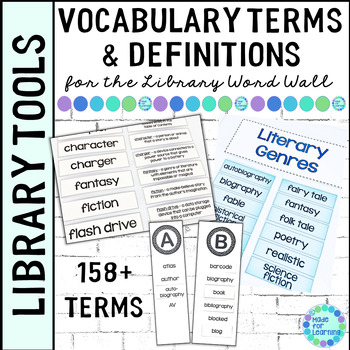 Preview of Library Vocabulary Terms and Definitions - Word Wall Cards