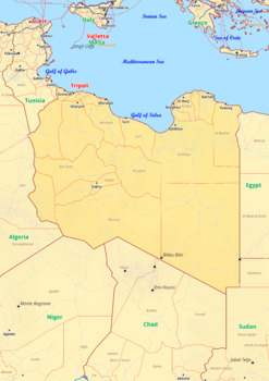 Preview of Libya map with cities township counties rivers roads labeled