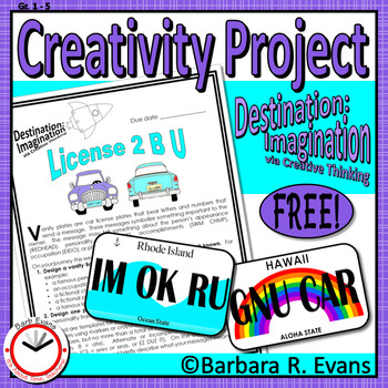 Preview of CREATIVE THINKING PROJECTS License Plate Activity GATE Creativity