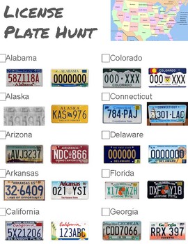 Preview of License Plate Scavenger Hunt
