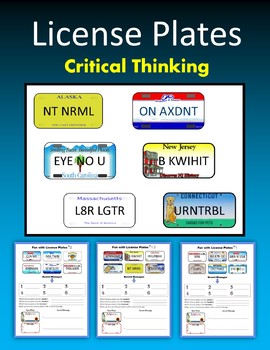 Preview of License Plates - Critical Thinking - Word Puzzles