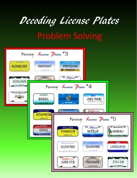 Preview of License Plates - Problem Solving - Word Puzzles