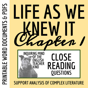 Preview of Life As We Knew It Chapter 1 Close Reading Worksheet (Printable)
