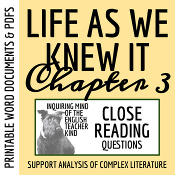 Preview of Life As We Knew It Chapter 3 Close Reading Worksheet (Printable)