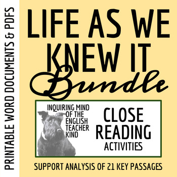 Preview of Life As We Knew It Close Reading Analysis Worksheets Bundle (Printable)