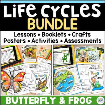 Preview of Life Cycle of a Butterfly & Frog Bundle – Crafts Lessons Booklets Posters & More