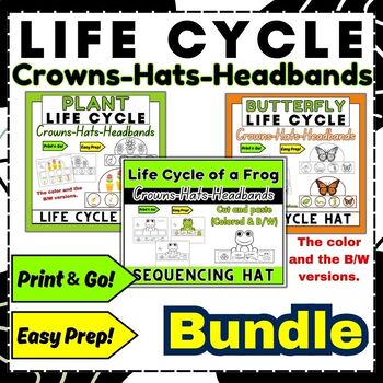 Preview of Life Cycle Hats Crowns Headbands Cut and Glue | Plant | butterfly | Frog | craft