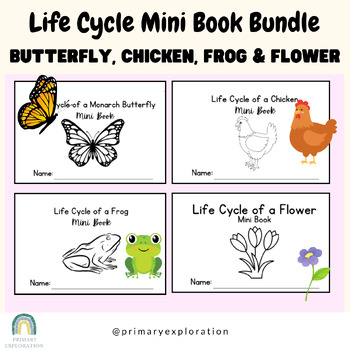 Preview of Life Cycle of Living Things Mini Book Bundle: Butterfly, Chicken Flower, Frog