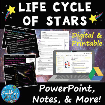 Preview of Life Cycle of Stars PowerPoint with Notes, Questions, and Kahoot