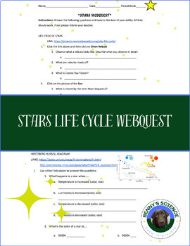 Preview of Life Cycle of Stars Webquest