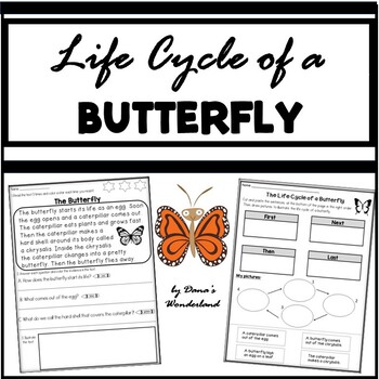 Life Cycle of a Butterfly Worksheets with Reading Comprehension Passage