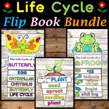 Preview of Life Cycle of a Butterfly, Frog & Plant Flip up book Craft, Sequencing Activity