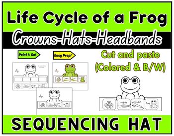 Preview of Life Cycle of a Frog Hat | Sequencing Activity | Science | Crown Hats Headbands