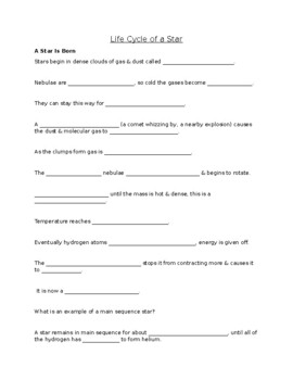 Preview of Life Cycle of a Star Guided Notes