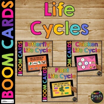 Preview of Life Cycles BUNDLE BOOM CARDS™ Science Distance Learning Plant Chicken Butterfly