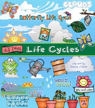 Preview of Life Cycles Clip Art - Butterfly, Frog, Plants, Water and Cloud Science