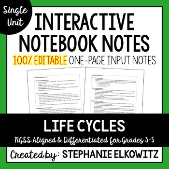 Preview of Life Cycles Editable Notes