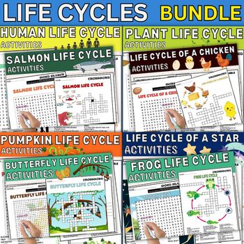 Preview of Life Cycles Pumpkin,Plant,Star,Frog and MORE,Puzzles,Science Unit BUNDLE