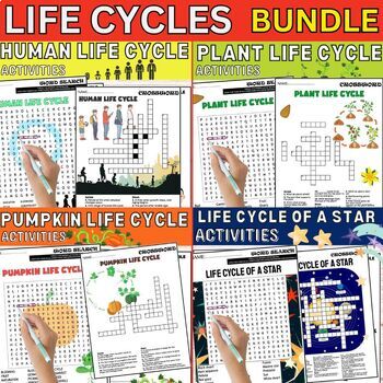 Preview of Life Cycles Pumpkin,Plant,Star,Human,Vocabulary,Puzzles,Science Unit BUNDLE