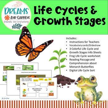 Preview of Life Cycles and Growth Stages Lesson Vocabulary Comprehension & digital sort