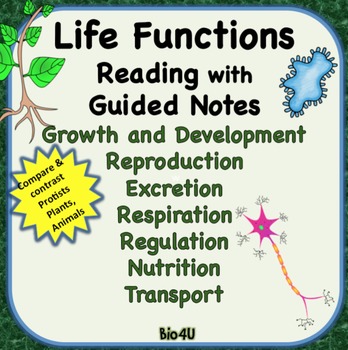Life Functions Reading with Guided Notes by Bio4U High ...