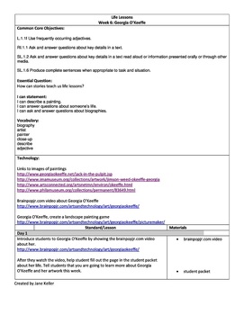 Preview of Life Lessons Common Core Curriculum Maps Lessons Artist Study Georgia O'Keeffe