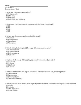 Preview of Life Science Assessment - Chromosomes : FULLY EDITABLE